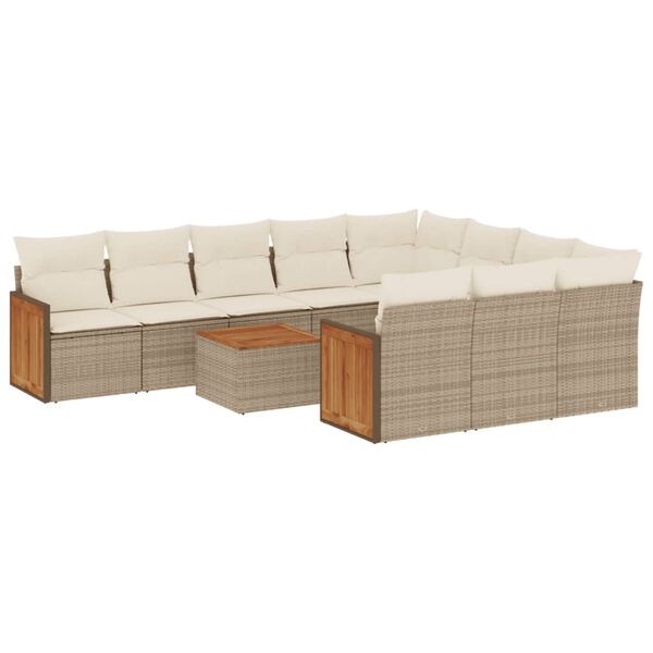 vidaXL Salon de jardin 11 pcs avec coussins beige r&eacute;sine tress&eacute;e
