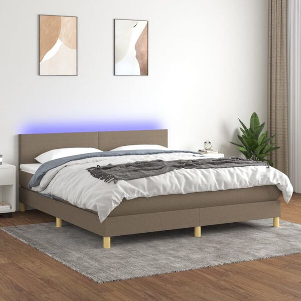 vidaXL Sommier &agrave; lattes de lit avec matelas LED Taupe 180x200 cm Tissu