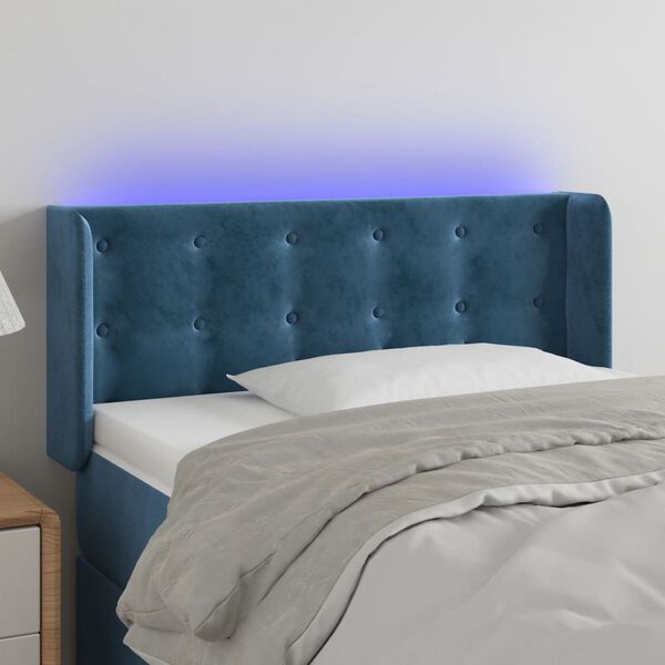vidaXL T&ecirc;te de lit &agrave; LED Bleu fonc&eacute; 103x16x78/88 cm Velours