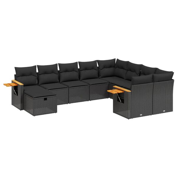 vidaXL Salon de jardin 10 pcs avec coussins noir r&eacute;sine tress&eacute;e