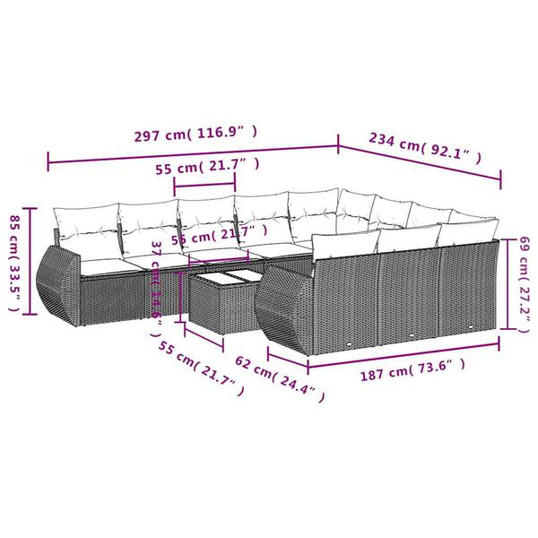 vidaXL Salon de jardin 11 pcs avec coussins noir résine tressée