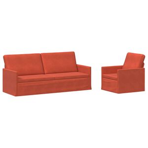 vidaXL Ensemble de Canap&eacute;s 2 pcs Rouge orange Tissu en velours c&ocirc;tel&eacute;