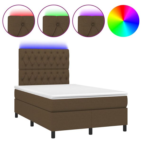 vidaXL Sommier &agrave; lattes de lit matelas et LED marron fonc&eacute; 120x190 cm