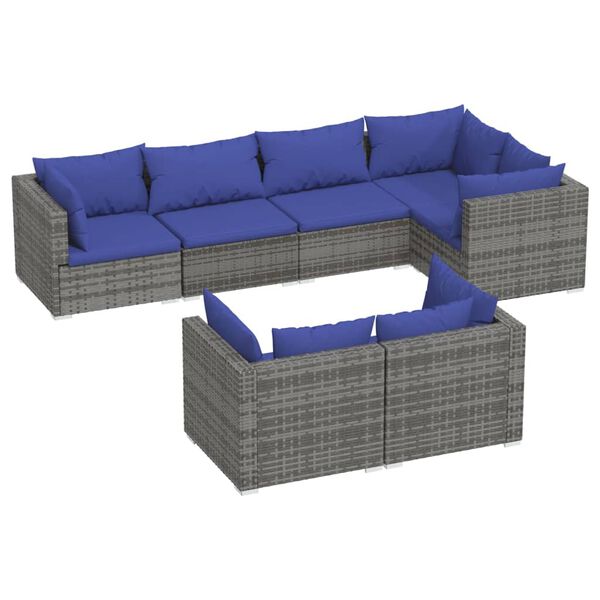 vidaXL Salon de jardin 7 pcs avec coussins Gris R&eacute;sine tress&eacute;e