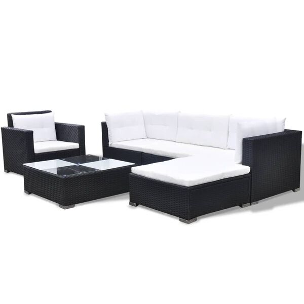 vidaXL Salon de jardin 6 pcs avec coussins Résine tressée Noir