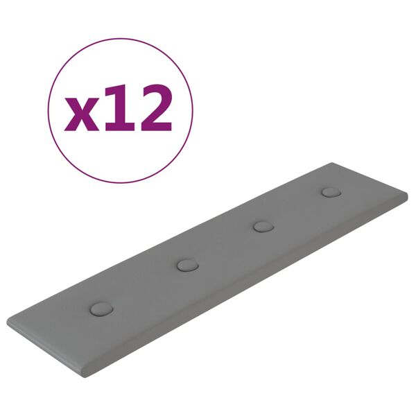 vidaXL Panneaux muraux 12 pcs Gris 60x15 cm Similicuir 1,08 m&sup2;