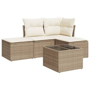 vidaXL Salon de jardin avec coussins 5 pcs beige r&eacute;sine tress&eacute;e