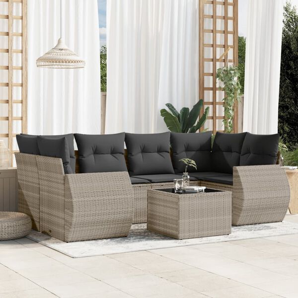 vidaXL Salon de jardin avec coussins 7 pcs gris clair r&eacute;sine tress&eacute;e