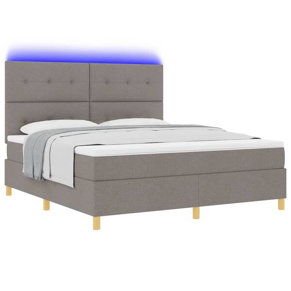 vidaXL Lit &agrave; ressort LED avec matelas Taupe 180 x 200 cm tissu