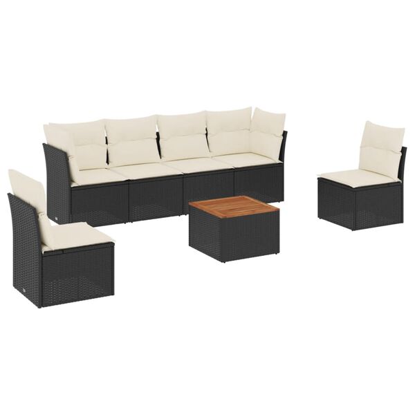 vidaXL Salon de jardin 7 pcs avec coussins noir résine tressée