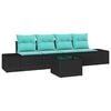 vidaXL Ensemble de canap&eacute; de jardin 5 pc Noir et turquoise polyrotin