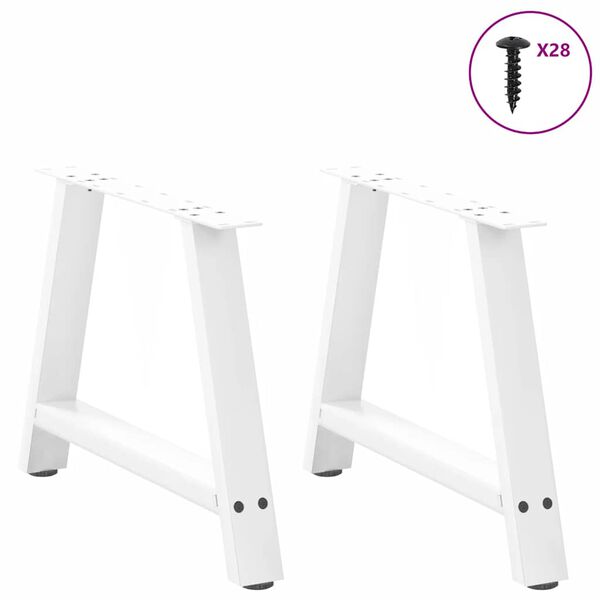 vidaXL Pieds de table basse en forme de A, 2 pi&egrave;ces, blanc, 60 x (42-43) cm, acier