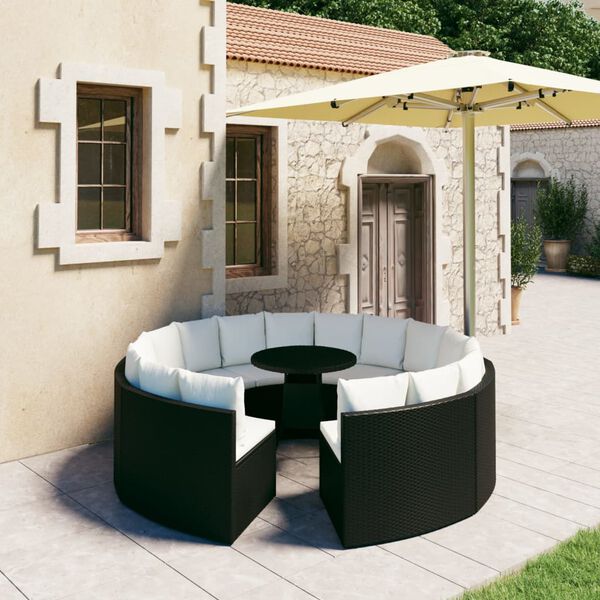 vidaXL Salon de jardin 9 pcs avec coussins R&eacute;sine tress&eacute;e Noir