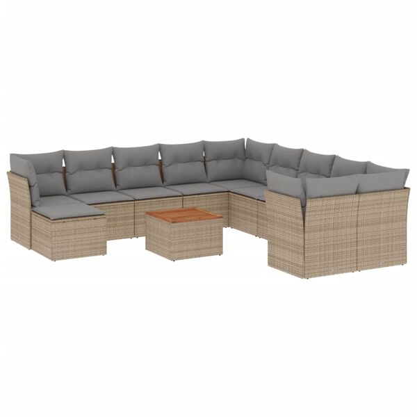 vidaXL Salon de jardin avec coussins 12 pcs beige r&eacute;sine tress&eacute;e