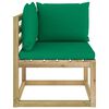 vidaXL Canap&eacute;s d'angle de jardin 2pcs et coussins Pin impr&eacute;gn&eacute; de vert