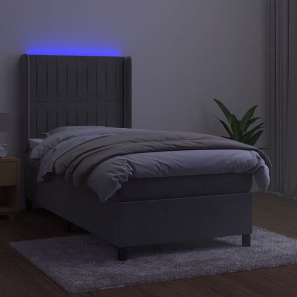 vidaXL Sommier &agrave; lattes de lit matelas LED Gris clair 90x190cm Velours