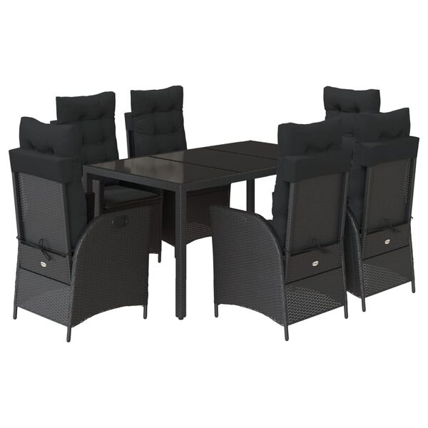 vidaXL Ensemble &agrave; manger de jardin coussins 7pcs Noir R&eacute;sine tress&eacute;e