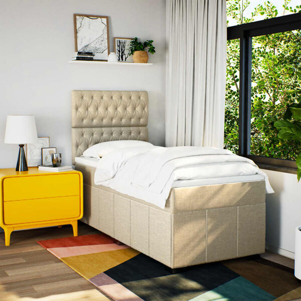 vidaXL Sommier &agrave; lattes de lit et matelas Cr&egrave;me 90x190 cm Tissu