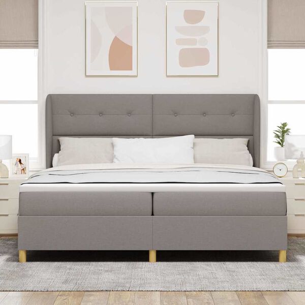 vidaXL Lit &agrave; ressorts avec matelas Taupe 200 x 200 cm tissu