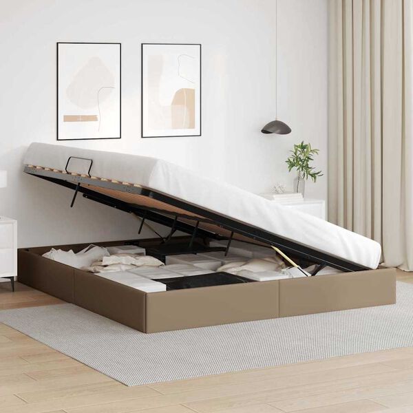 vidaXL Lit de Rangement avec matelas Cappuccino 180 x 200 cm Faux cuir