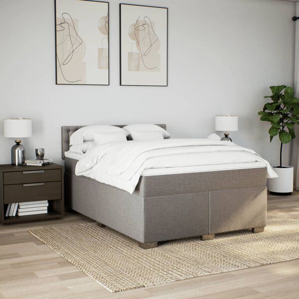 vidaXL Sommier &agrave; lattes de lit avec matelas Taupe 160x200 cm Tissu