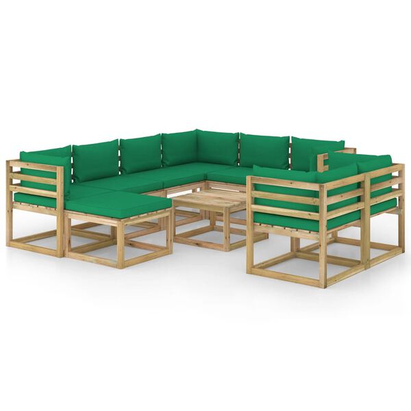 vidaXL Salon de jardin 10 pcs avec coussins bois de pin impr&eacute;gn&eacute;