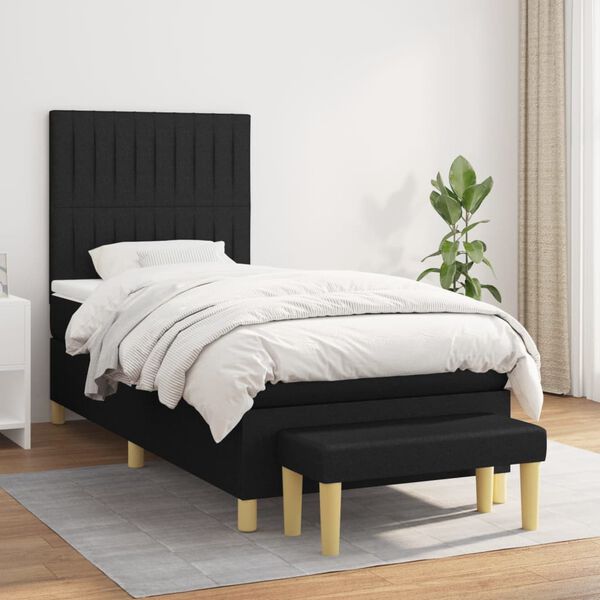 vidaXL Sommier &agrave; lattes de lit avec matelas Noir 90x190 cm Tissu