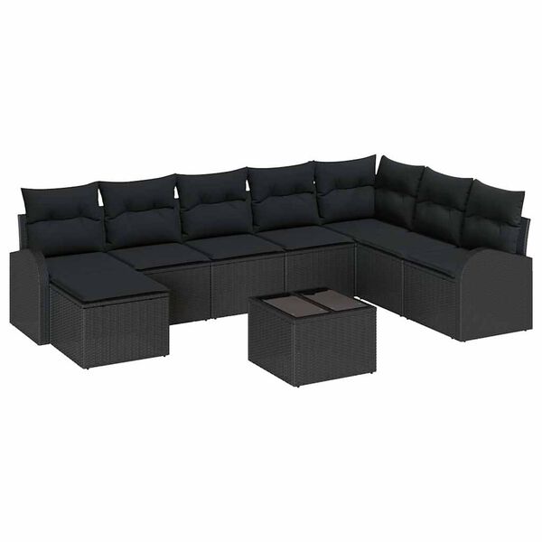 vidaXL Ensemble de canapé de jardin avec coussin 9 pcs Noir Poly rotin