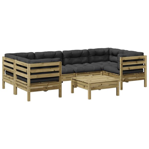 vidaXL Salon de jardin 7 pcs avec coussins bois de pin impr&eacute;gn&eacute;