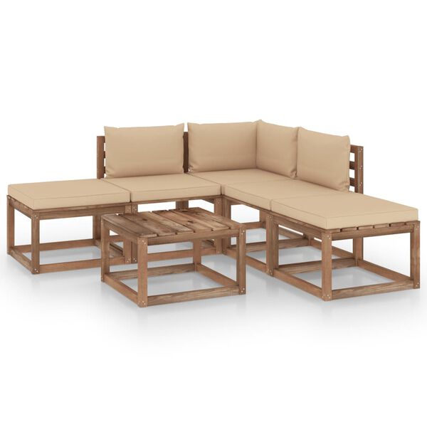 vidaXL Salon de jardin 6 pcs avec coussins beige