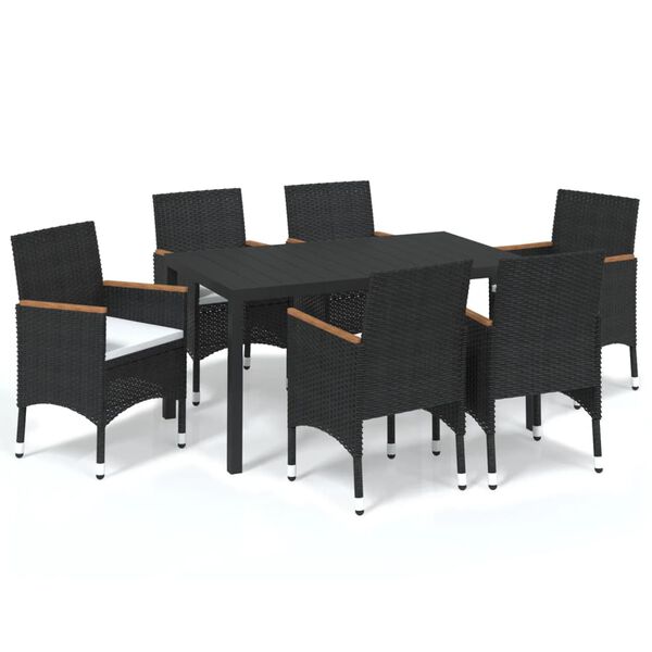 vidaXL Ensemble à manger de jardin coussins 7pcs Résine tressée Noir