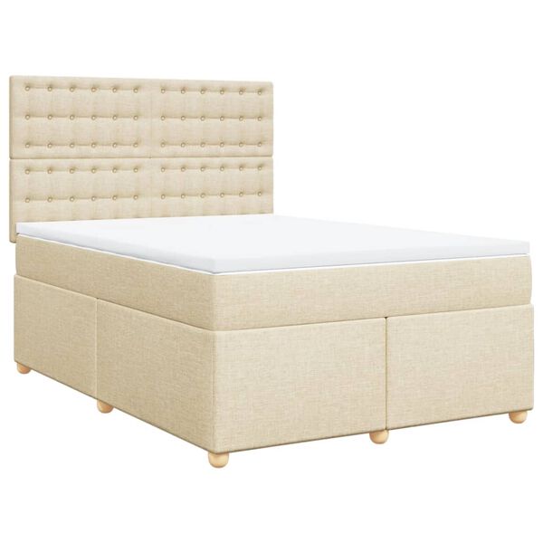 vidaXL Sommier &agrave; lattes de lit avec matelas Cr&egrave;me 140x200 cm Tissu