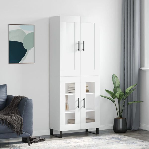 vidaXL Buffet haut Blanc 69,5x34x180 cm Bois d'ing&eacute;nierie