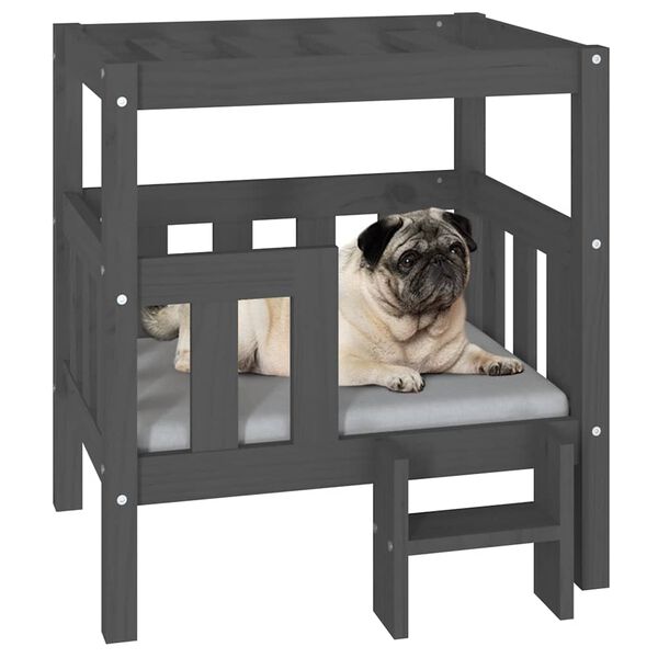 vidaXL Lit pour chien Gris 65,5x50,5x70 cm Bois de pin solide