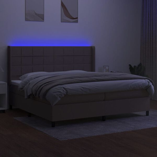 vidaXL Sommier &agrave; lattes de lit matelas et LED Taupe 200x200 cm Tissu