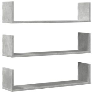 vidaXL &Eacute;tag&egrave;res murales 3 pcs gris b&eacute;ton 80x18x18 cm bois d'ing&eacute;nierie