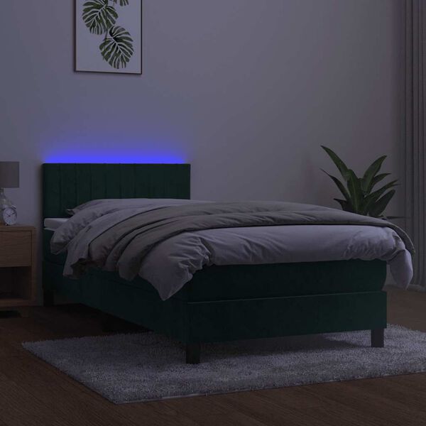vidaXL Sommier &agrave; lattes de lit avec matelas LED Vert fonc&eacute; 100x200 cm