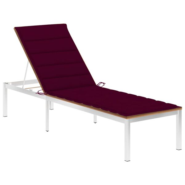 vidaXL Chaise longue avec coussin Bois de teck et acier inoxydable