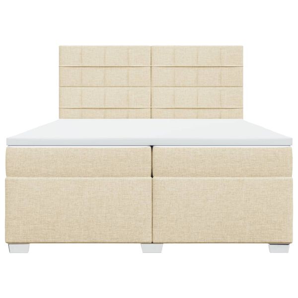 vidaXL Sommier &agrave; lattes de lit avec matelas Cr&egrave;me 200x200 cm Tissu