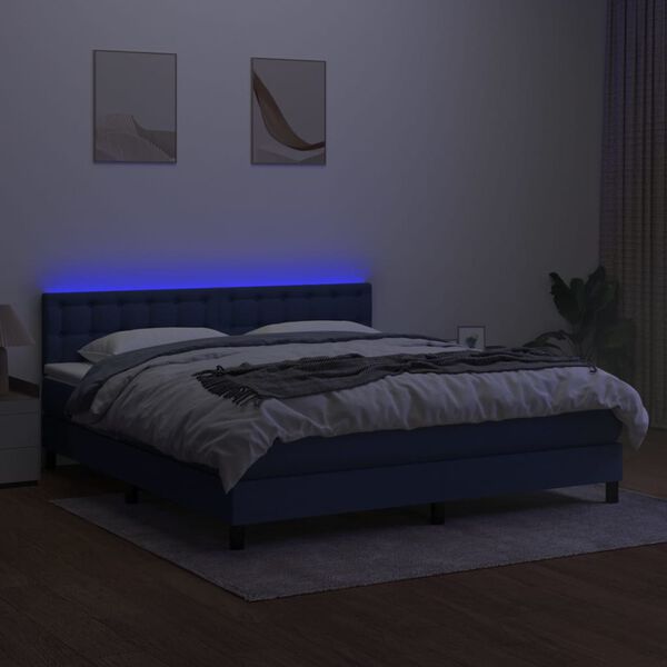vidaXL Sommier &agrave; lattes de lit avec matelas LED Bleu 160x200 cm Tissu
