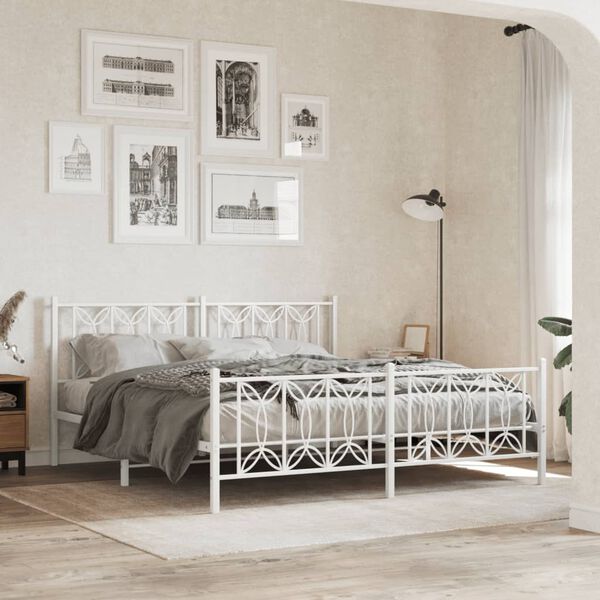 vidaXL Cadre de lit m&eacute;tal sans matelas et pied de lit blanc 183x213 cm