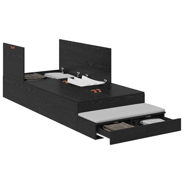 vidaXL Cadre de lit avec rangement Chêne noir 90 cm Bois d'ingénierie