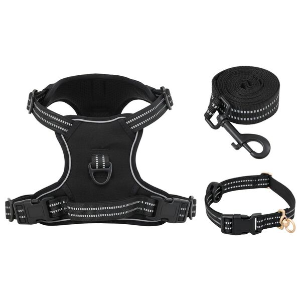 vidaXL Harnais pour chien avec laisse et collier r&eacute;glables noir S