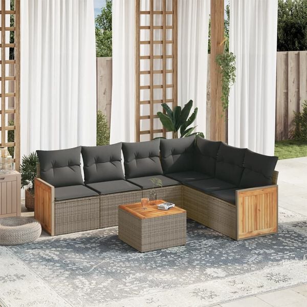 vidaXL Salon de jardin avec coussins 7 pcs gris r&eacute;sine tress&eacute;e