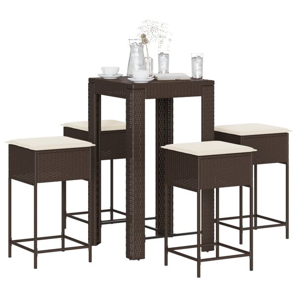 vidaXL Ensemble de bar de jardin avec coussins 5 pcs marron poly rotin