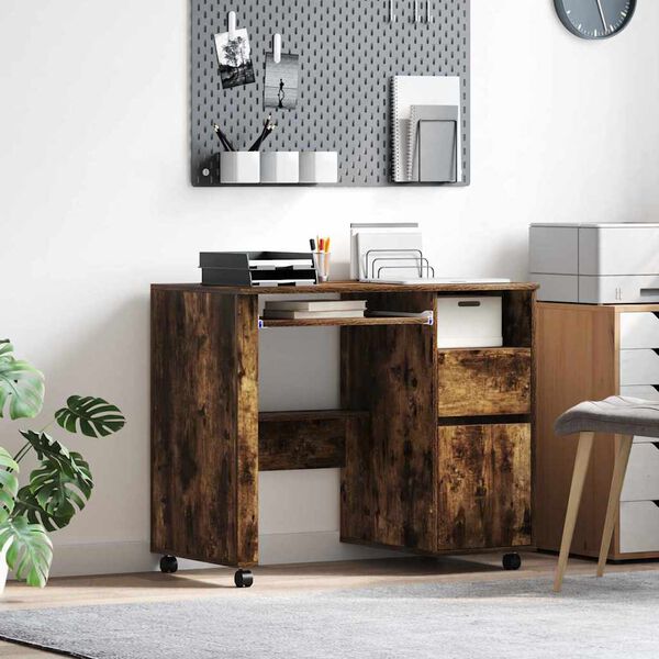 vidaXL Bureau avec roues Chêne fumé 91 x 50 x 77 cm Bois d'ingénierie