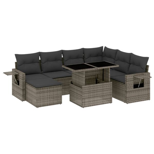 vidaXL Salon de jardin 8 pcs avec coussins gris résine tressée