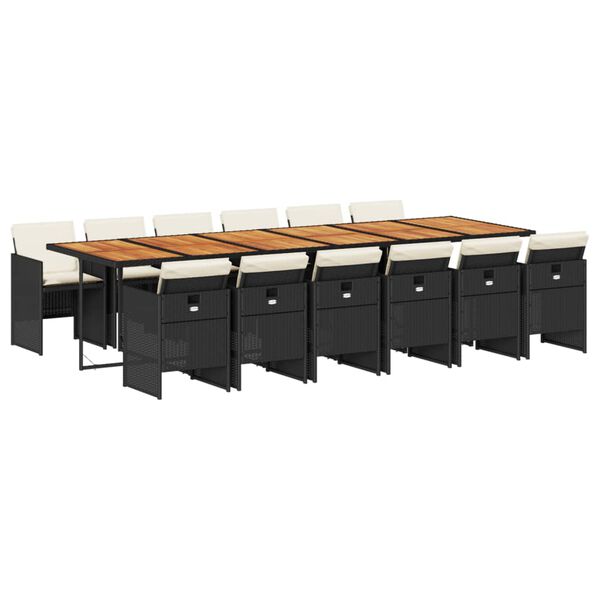 vidaXL Ensemble à manger de jardin 13 pcs coussins noir résine tressée
