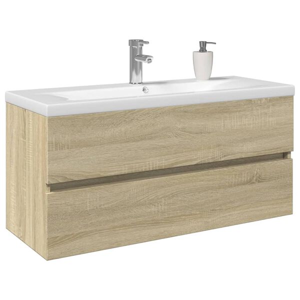 vidaXL Ensemble de meubles de bain 2pcs c&eacute;ramique et bois d'ing&eacute;nierie