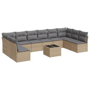 vidaXL Salon de jardin 11 pcs avec coussins beige r&eacute;sine tress&eacute;e
